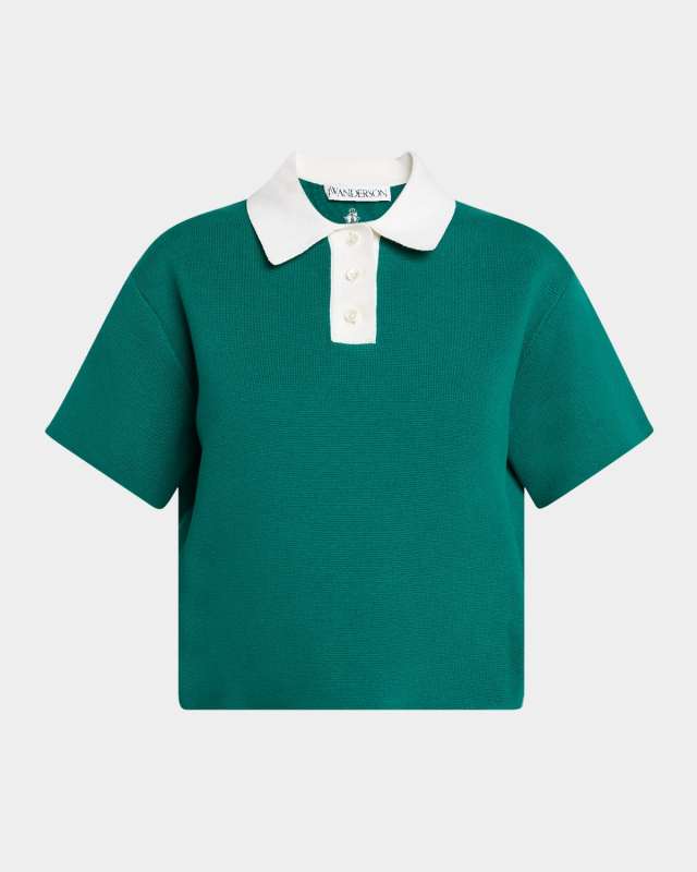 Two-Tone Cropped Polo Top